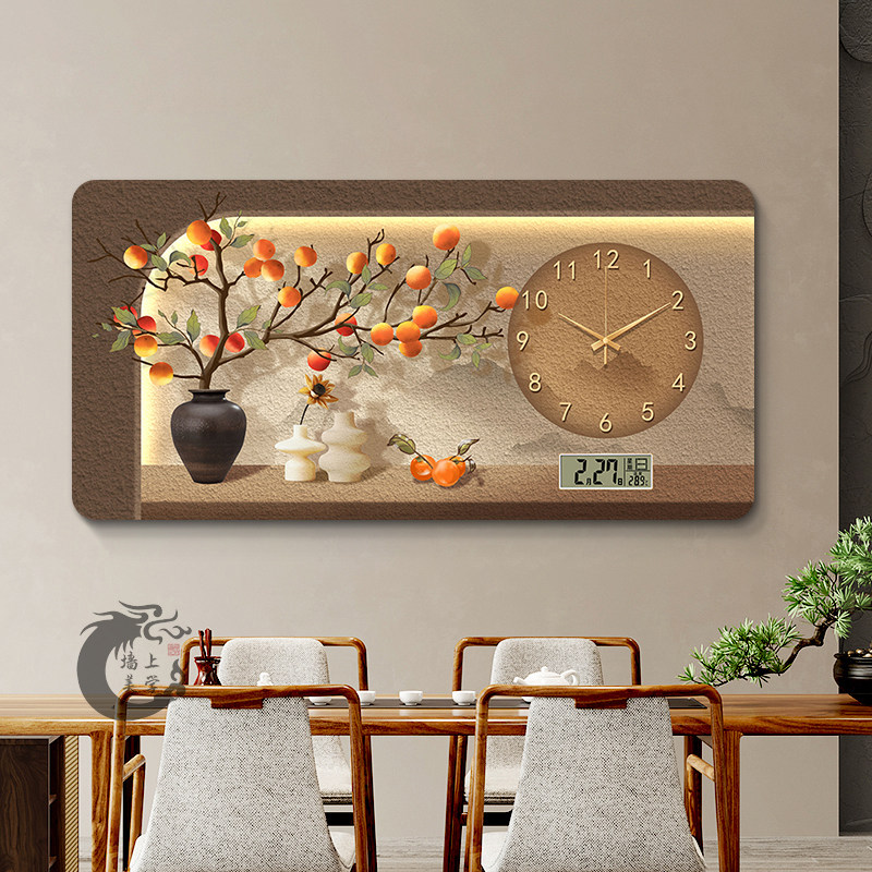 柿柿如意大尺寸电表箱装饰画 画万年历带钟表配电箱遮挡电源开 关