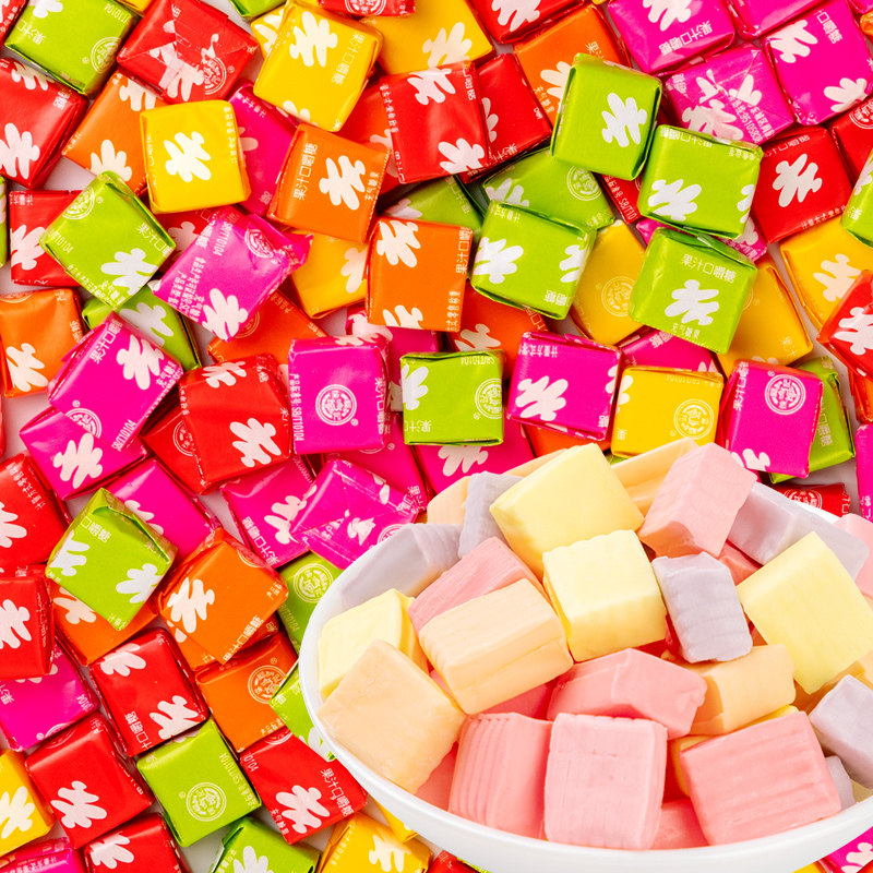 徐福记口嚼糖500g散装果汁软糖草莓香蕉葡萄混合水果味软糖橡皮糖