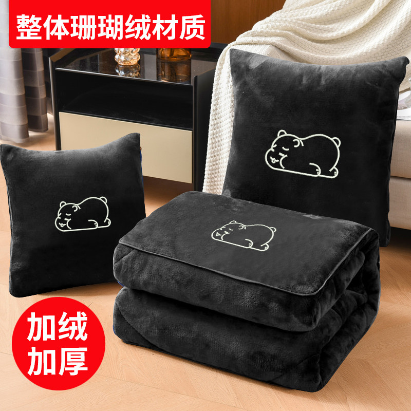 抱枕被子两用珊瑚绒2024冬季新款多功能办公室午睡毯车载加绒加厚