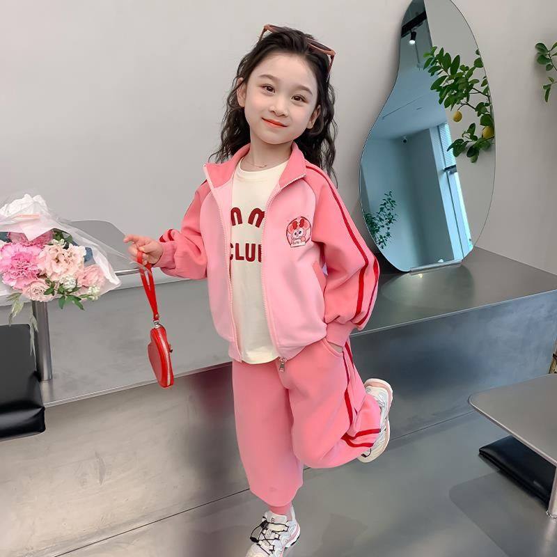 品牌专柜女童开学季套装新款儿童韩版拼接外套春秋运动装两件套潮