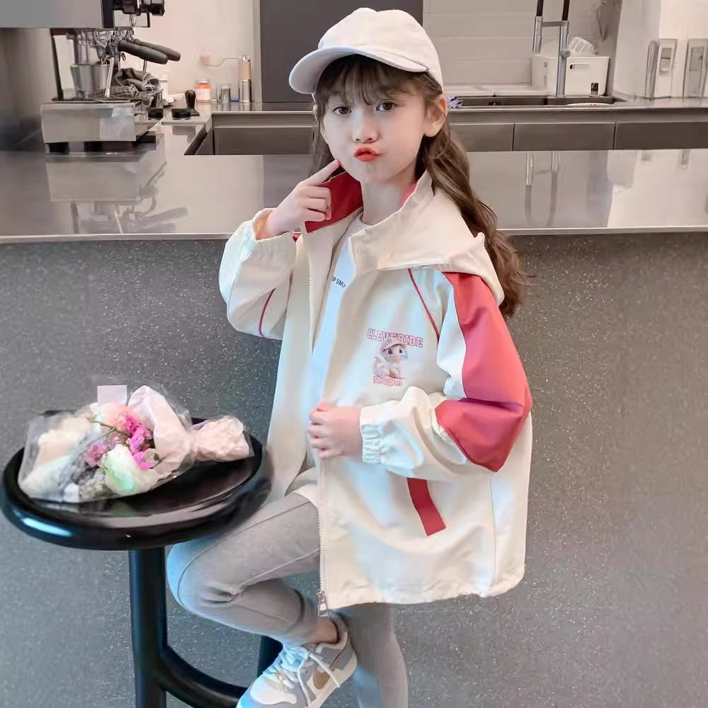 品牌专柜女童外套春秋装冲锋衣儿童洋气中大童连帽休闲防晒夹克潮