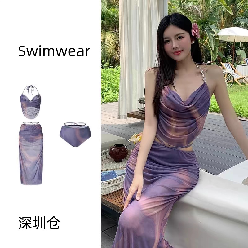 比基尼泳衣女2025新款性感三件套分体裙式钢托聚拢显瘦泡温泉度假