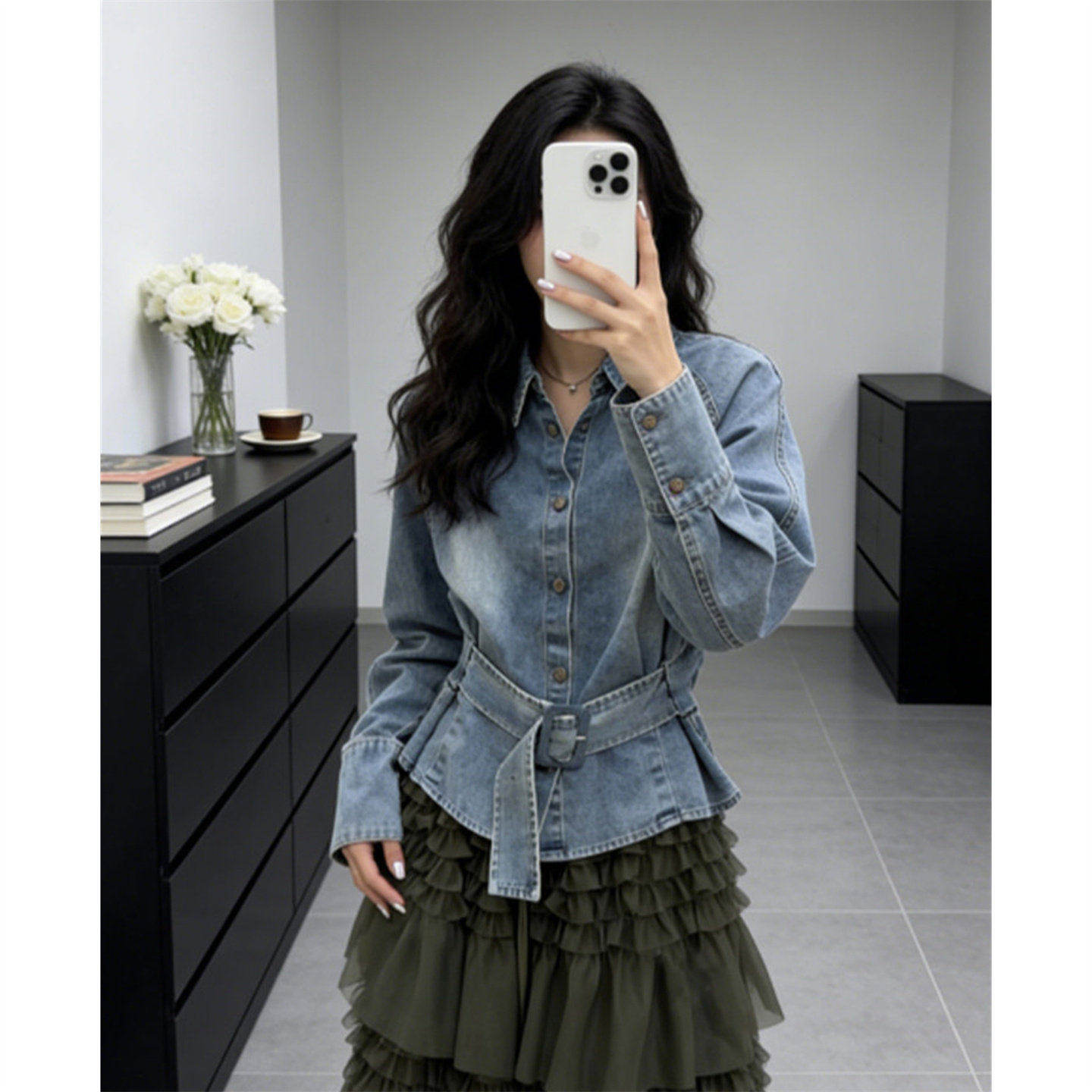 港味复古收腰系带牛仔衬衫外套女早春2026新款韩系休闲百搭短上衣