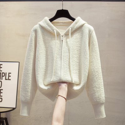 休闲连帽针织拉链开衫女2