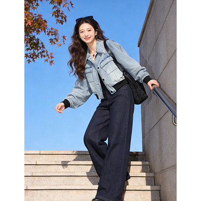翻领美式牛仔外套女春季2