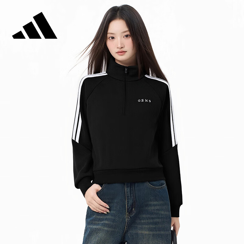 adidas阿迪达斯卫衣女款半拉链新款休闲运动上衣长袖套头衫KQ5357