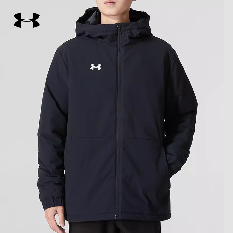 安德玛官方UA正品男士棉衣休闲训练保暖棉袄连帽加厚短款运动棉服
