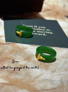 新中式外蒙料绿色镶嵌佛像戒指指环跑环高级感男女同款大气复古