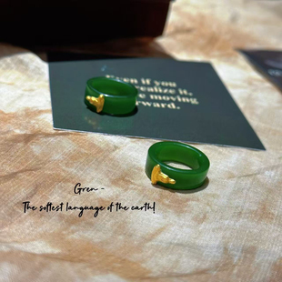 新中式外蒙料绿色镶嵌佛像戒指指环跑环高级感男女同款大气复古