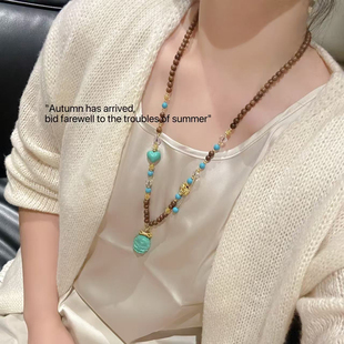 菱镁矿檀香象神吊坠新中式复古国风屁桃项链毛衣链高级感女