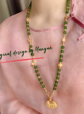 新中式春夏款复古国风玉髓绿色圆珠项链多圈手串时尚气质百搭女