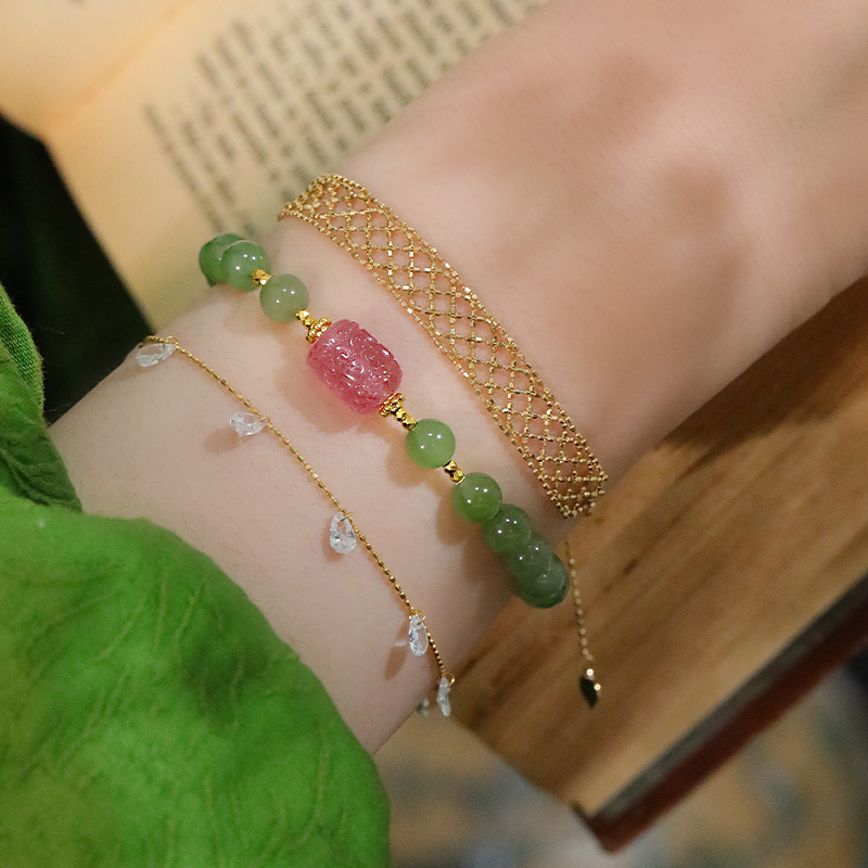 SUMOJEWEL【春分】天然和田碧玉足金新中式国风手链小众百搭显白