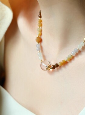 SUMOJEWEL《落白》新中式复古文艺轻奢气质糖玉和田玉水晶项链