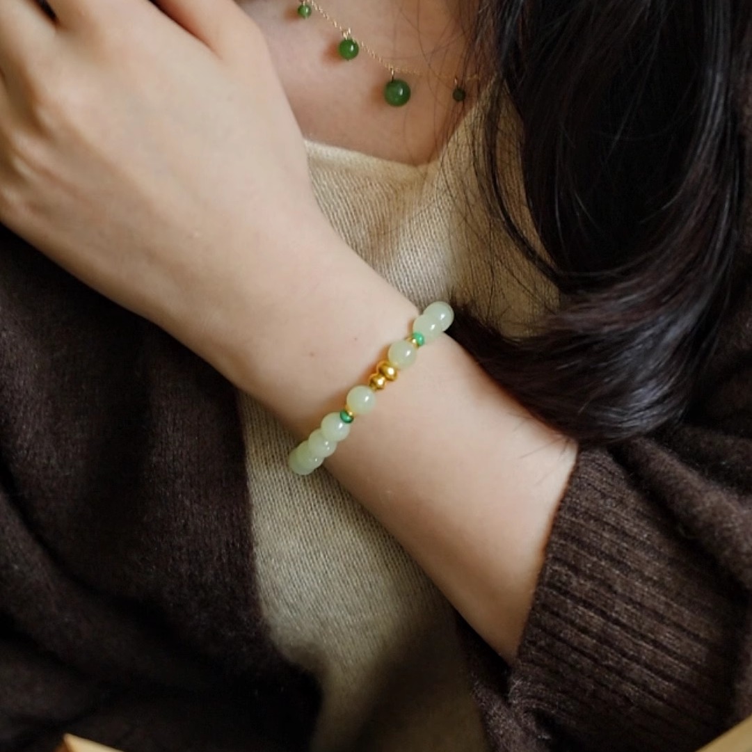 SUMOJEWEL《蜂蜜水》新中式复古文艺清新小众和田玉福禄手串