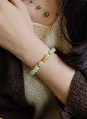 SUMOJEWEL《蜂蜜水》新中式复古文艺清新小众和田玉福禄手串