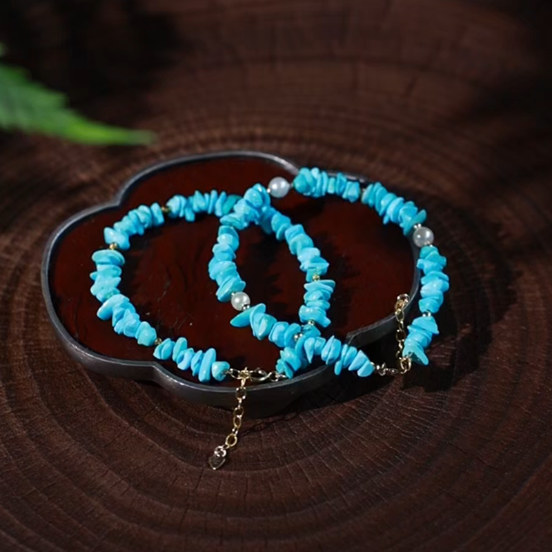 SUMOJEWEL《碎金子》新中式清新淡雅绿松石天空蓝手链