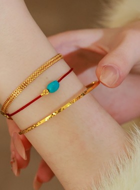 SUMOJEWEL《守岁》新中式精致淡雅红绳铜钱绿松石手链