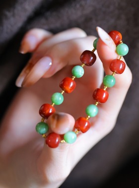 SUMOJEWEL《弱水三千》新中式复古文艺南红碧玉手链女原创设计