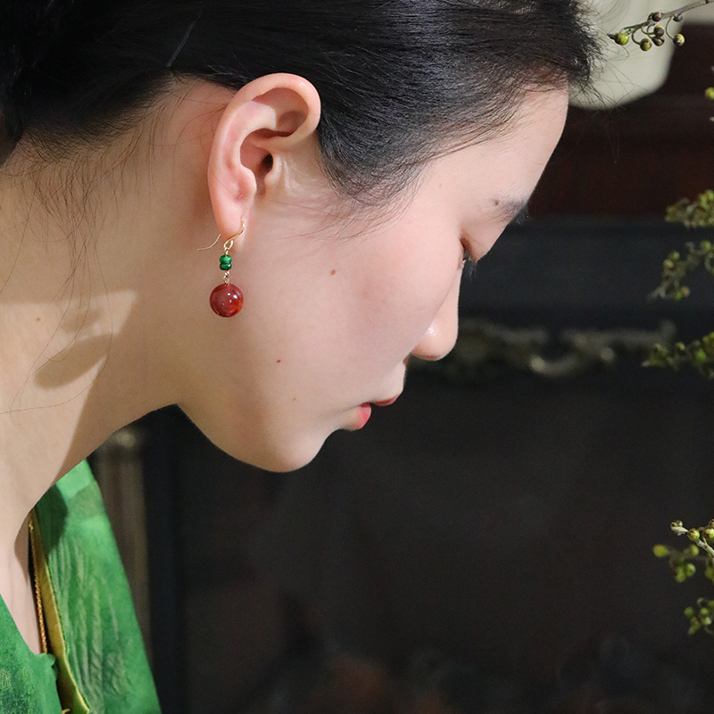 SUMOJEWEL《国色芳华》天然南红国风新中式耳饰气质百搭耳环