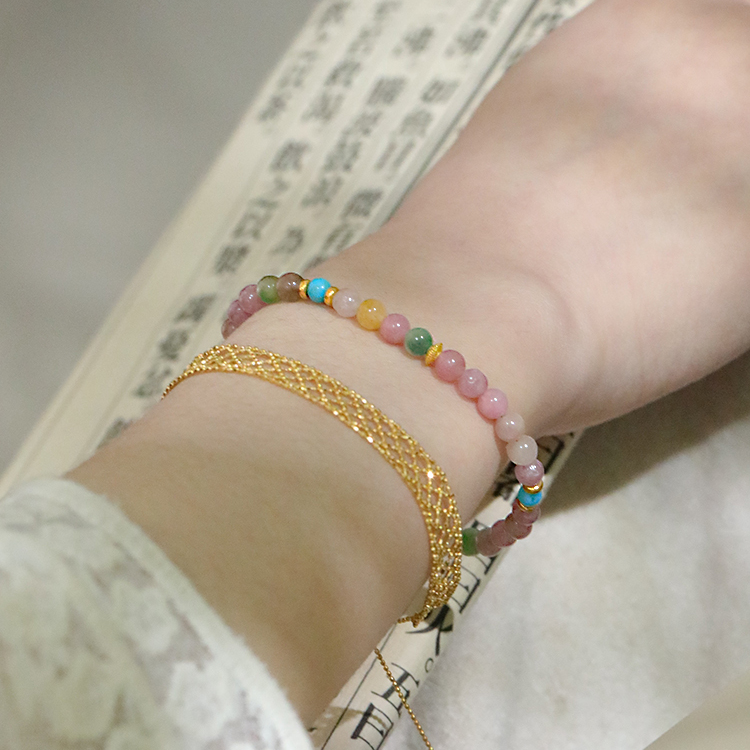SUMOJEWEL【芳菲】天然碧玺新中式甜美风彩色系手链百搭显白