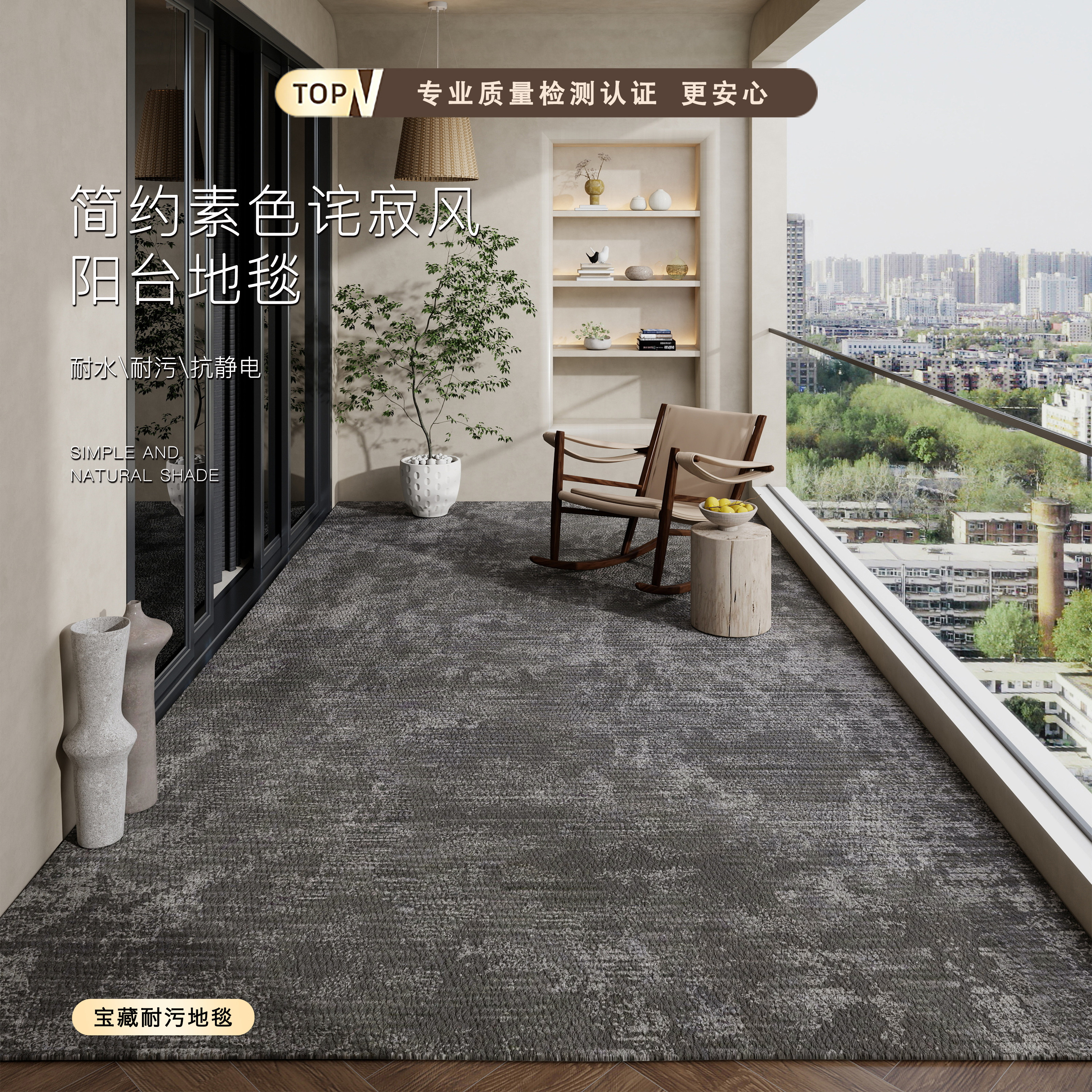 阳台地垫防水防晒免洗玄关脚垫高级感家用全铺大面积地毯耐脏垫子
