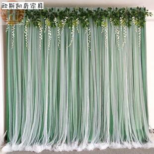 六一儿童节舞台演出背景墙布置幼儿园活动表演区纯色纱幔幕布装饰