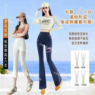 文安女装春夏新款网纱镂空高腰鲨鱼裤显瘦微喇裤时尚塑形