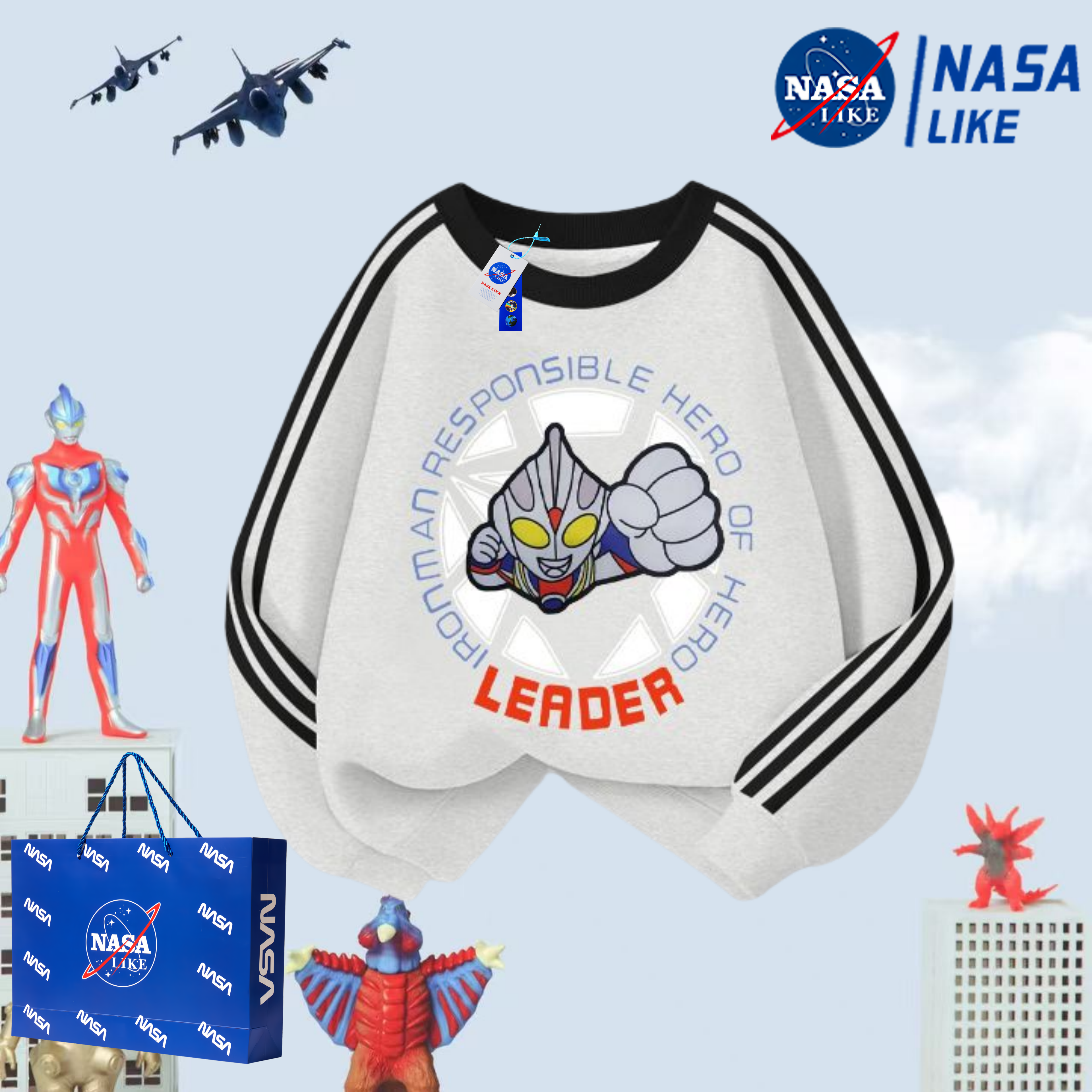 NASA发光奥特曼衣服男童秋冬加绒加厚卫衣新款儿童装亮灯上衣