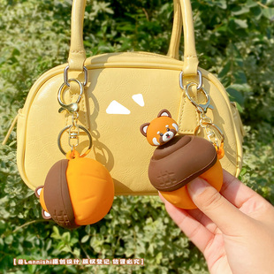 趣味好玩小熊猫松果解压挤挤乐钥匙扣卡通小玩具儿童学生书包挂件