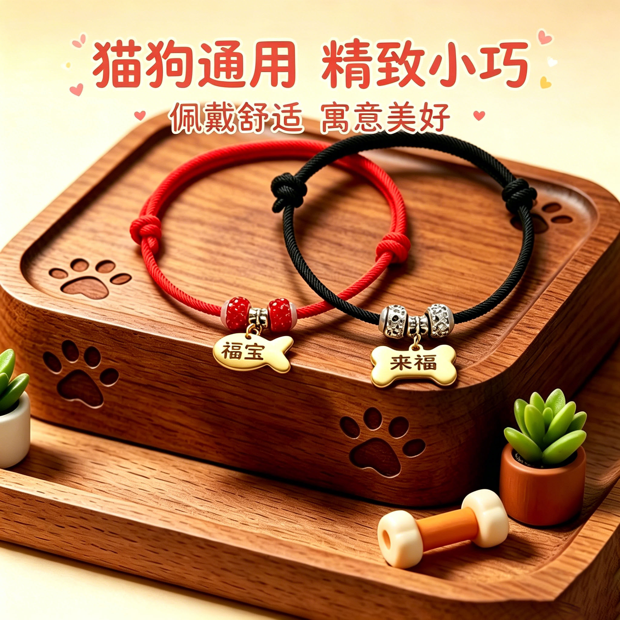 宠物刻字款身份吊牌刻字红绳项圈猫咪狗狗犬用防丢失项链双向调节