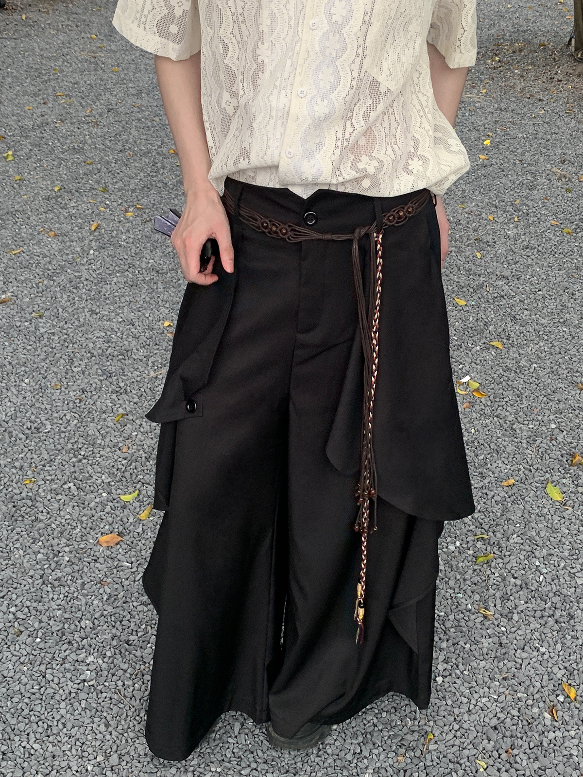 复古日系阔腿长裤新中式裙裤