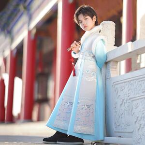 汉服男童冬款2024新款加绒加厚冬季中国风国学演出服武侠唐装新年