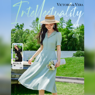 显瘦气质过膝V领排扣西装 优雅修身 连衣裙 法式 VICTORIA&VERA夏季