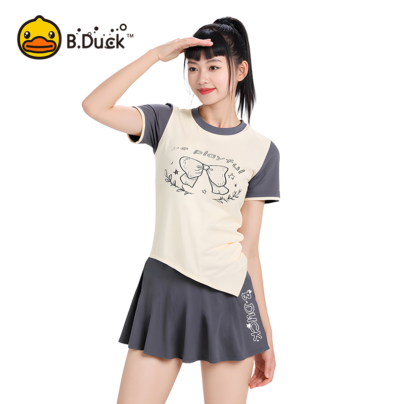 B.Duck泳衣裙女2025新款夏分体时尚显瘦遮肚微胖防晒高级感泳装