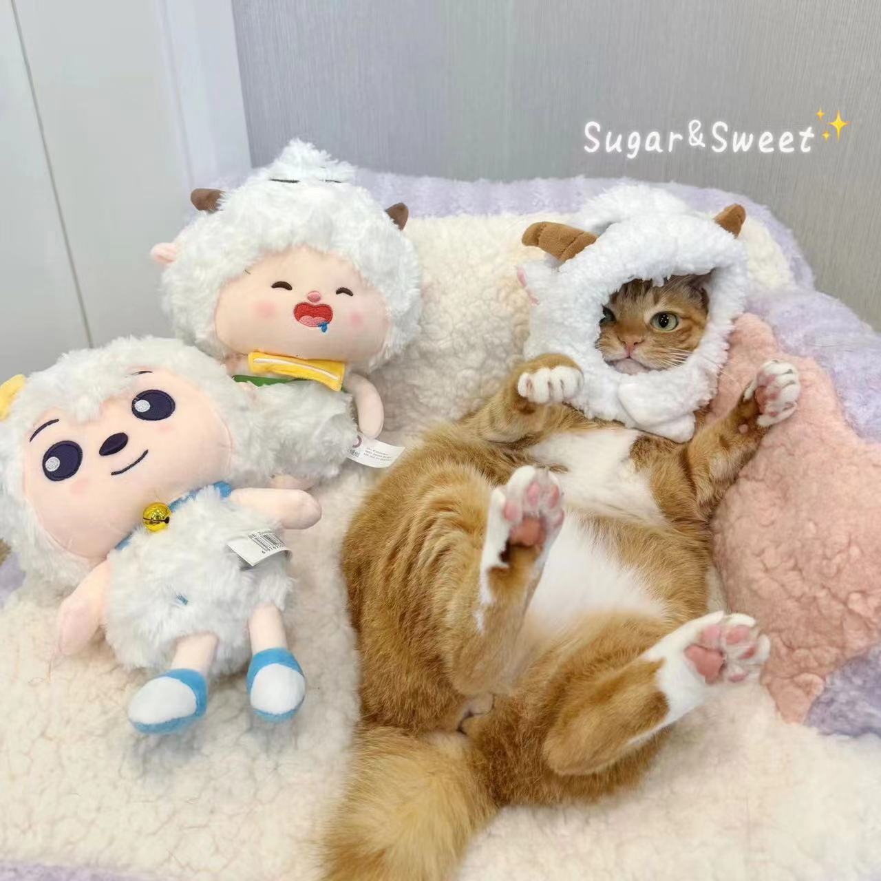可爱猫咪帽子小羊宠物变装毛绒头套搞笑狗狗小猫头饰搞怪造型拍照