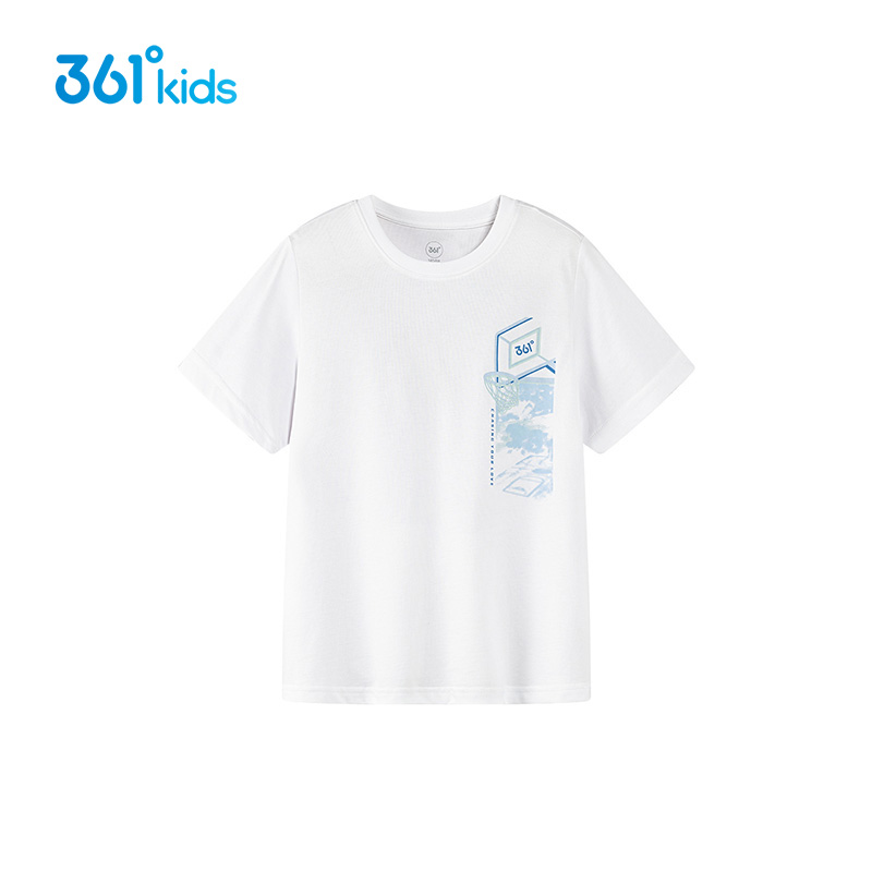 商超同款361度童装夏季新款男中大童针织篮球短袖透气薄款T恤1204