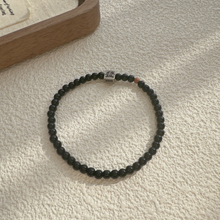 S925银小发财天然黑玛瑙手链手串女款简约小众设计感高级轻奢百搭