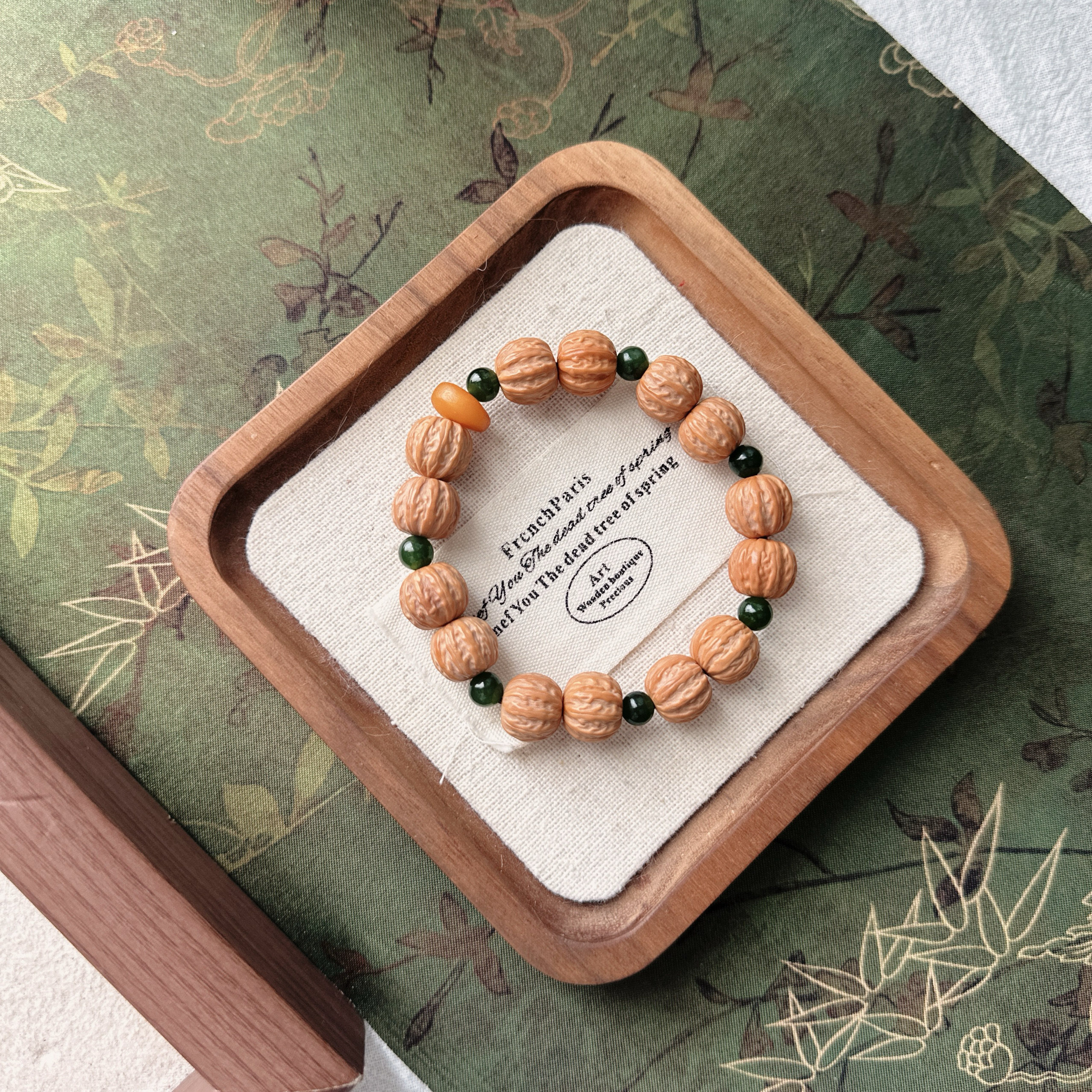 天然猴头核桃京八棱手串和田碧玉蜜蜡密饼男女单圈手链文玩10mm