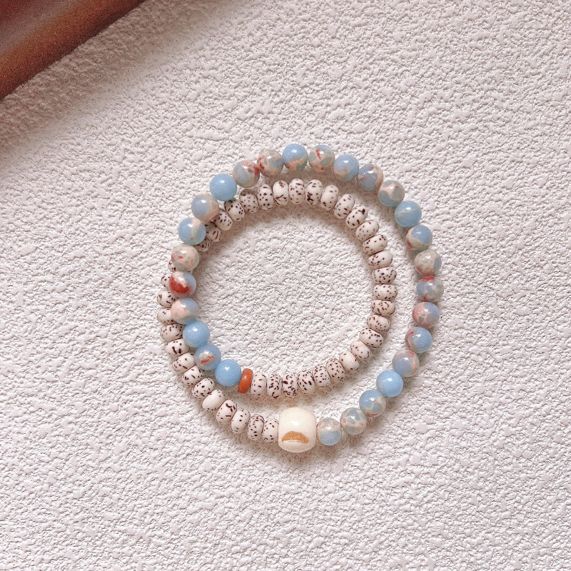 星月菩提寿山石6mm半山半水新中式素雅清冷感好运配饰双圈手串
