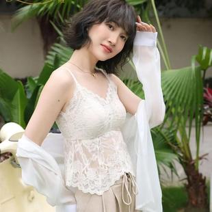 Leevee夏季 无钢圈外穿打底 新款 蕾丝吊带美背自带背扣免穿文胸薄款