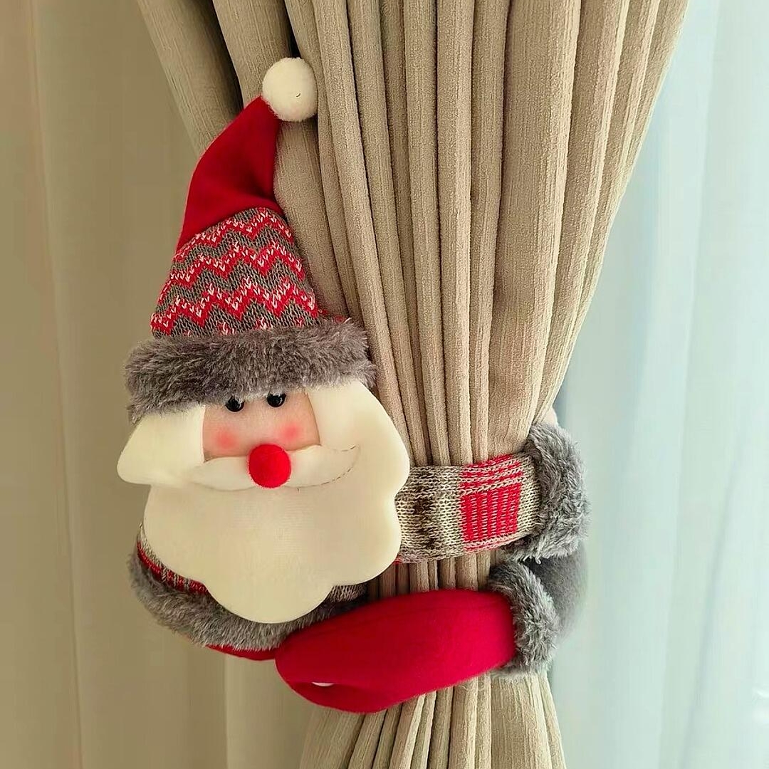 圣诞节装饰品窗帘扣环圣诞老人公仔雪人绑带魔术贴幼儿园房间布置