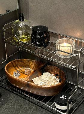 洗漱台收纳不锈钢置物架浴室洗手台护肤化妆品沥水整理盒极简风