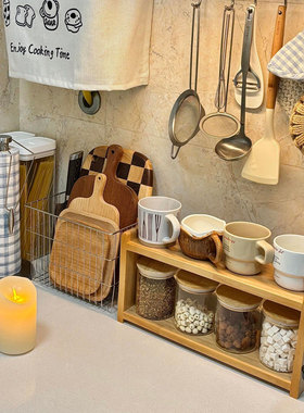 厨房收纳置物架台面多层不锈钢实木油盐酱醋锅具收纳神器筐盒篮子