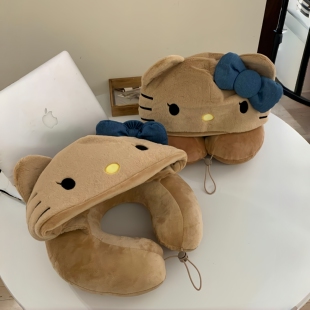 哈喽ktU型枕护颈长途旅行便携睡觉神器支撑力强记忆棉连帽u型枕