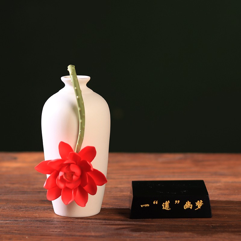 速发手工莲花陶瓷花瓶花器工艺品茶道空间客厅玄关摆件博古架家居