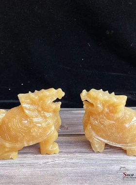 速发黄玉龙龟摆件一对纯手饰办公室家居桌工装面工艺品电视柜酒柜