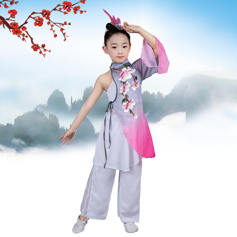 高货速发女童民族舞蹈服装水袖舞蹈儿童学生演出服扇舞伞舞古典舞