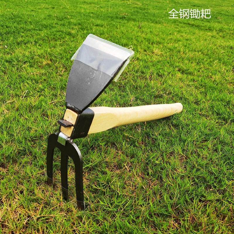 速发花园木柄钢质小锄头园用锄草农头花锄平林工具两用锄耙厂家