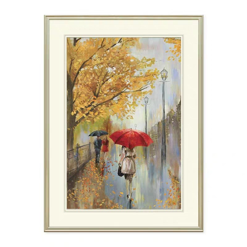 速发树下人物风景装饰画美式复古风竖版玄关书房挂画酒店公寓壁画图片
