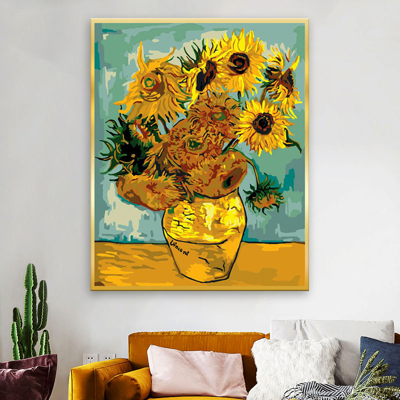 速发数字油彩画油画花卉手彩向日葵油工装色手绘填饰数字油画